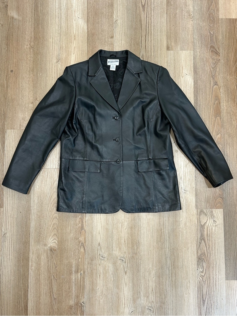 Pendleton Black Leather Tailored Blazer Jacket